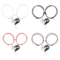 Quebra-cabeça em forma de coração, pulseira para casal magnética, de diamante, em formato de coração, 1 par/2 peças