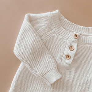 ชุดรอมเปอร์ถักแขนยาวติดกระดุมผ้าฝ้ายสีขาวนมสำหรับทารก100% สำหรับฤดูใบไม้ผลิและฤดูใบไม้ร่วง - Product Image 3