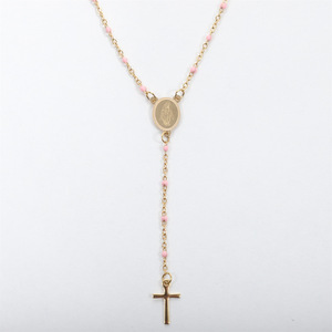 Collana con rosario in acciaio inossidabile stile italiano con Saint Benedict e San <span class=keywords><strong>Judas</strong></span> placcato oro 18K catena di perline croce regalo cattolico - Product Image 2