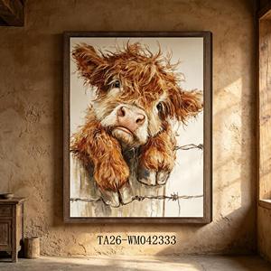 Juego de 3 Cuadros Decorativos Rústicos de Animales de Granja: Vaquero del Oeste, Gallina, Vaca Highland, Vaca Holstein, Decoración Divertida para Casa de Campo - Product Image 1
