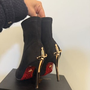Botas Cortas de Tacón Alto para Mujer, Estilo Dama Real, con Cetro Dorado, Color Sólido, Suela Roja Cálida, Cierre de Manga - Product Image 5