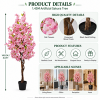 Arbre artificiel de cerisier en fleurs, fleurs en soie, tronc en bois véritable, ignifuge et résistant aux UV, écologique, luxe, pour intérieur, anniversaire, Pâques, 145 cm