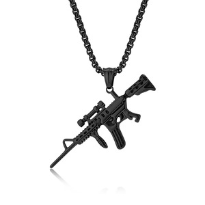 Einfaches Design Galvani sierter Edelstahl DIY Schmuck Charms <span class=keywords><strong>M416</strong></span> Sturmgewehr Anhänger Pistole Form Halskette Anhänger - Product Image 6