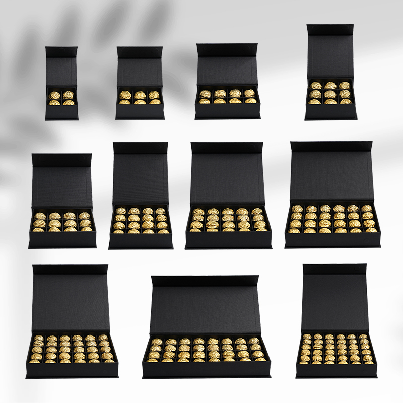 Custom Luxury Paper Packaging 4 6 8 32 Piece Chocolate Gold Foil Matt Lamination Divider Box Customizable Candy Box Packaging