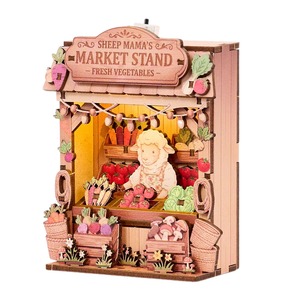 Hamaileon Miniature 3D en <span class=keywords><strong>bois</strong></span>, aimant magnétique pour réfrigérateur, stand de marché 'Mama' avec mouton et lumière LED, cadeau artisanal DIY, puzzle mural - Product Image 1
