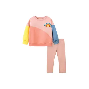 Wholesale Long Sleeve Girl Clothing Sets Casual Cute Children Color matching Sweatshirt Sets For Autumn