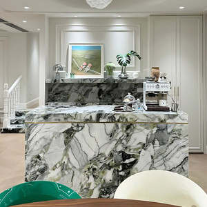 Piano di Lavoro per Isola <span class=keywords><strong>Cucina</strong></span> in Ardesia Verde Acqua di <span class=keywords><strong>Lago</strong></span>, Tavolo Rettangolare Verde Tiffany, Mobili in Pietra Verde Brasiliana, Stile Moderno Minimalista - Product Image 3