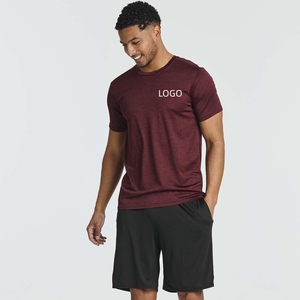 T-shirt de sport pour homme à manches courtes, séchage rapide, coupe ajustée, col rond, couleur unie, personnalisable avec logo, vêtements de sport décontractés pour l'entraînement - Product Image 2