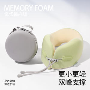 Almohada de Viaje en Forma de U de Espuma Viscoelástica, Soporte Portátil para Avión y Tren, Color Sólido con Logotipo Adhesivo - Product Image 2