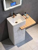 Lavabo sur pied moderne en pierre artificielle marbre crème 9L pour hôtel, poli, avec drain, résistant à l'eau, garantie 3 ans