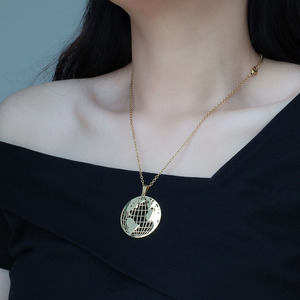 Titanium Steel Globe Pendant Necklace Double-Sided Hollow <b>Map</b> Design Gold And Silver Color For Women Gift Jewelry - Product Image 2