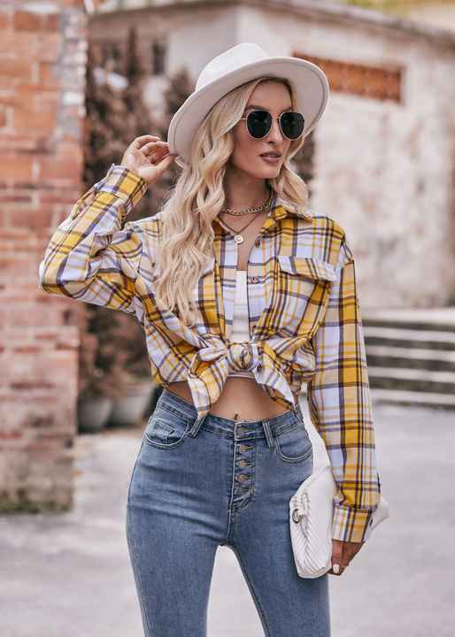 yellow plaid blouse