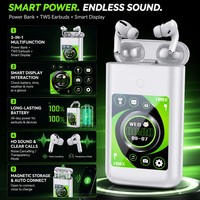 XTAURI 3-in-1 8000mAh Pengisi Daya Cepat Magnetik Power Bank Earbud Layar Tampilan Pintar untuk Mengatur Jam Alarm & Menonton Prakiraan Cuaca