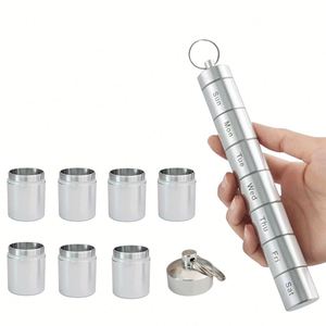 Weekly Pill Organizer <b>Aluminum</b> Holder 7 Day Small <b>Container</b> Metal Case for Travel (colorful Silver Black) - Product Image 3