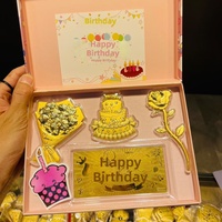 CHAOSHENG Coffret Cadeau Joyeux Anniversaire en Or Pur 999 de 1,7 Gramme avec Certificat - Design Gâteau d'Anniversaire, Bouquet de Roses, Billet de Banque - Cadeau Idéal