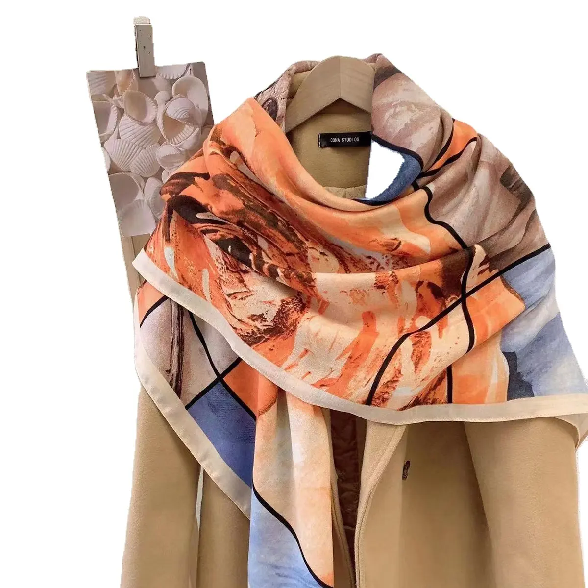 Women's Large 130cm Square Woven Scarf Warm Decoration with Flower Print Made of Wool and Polyester for Wearing and Traveling