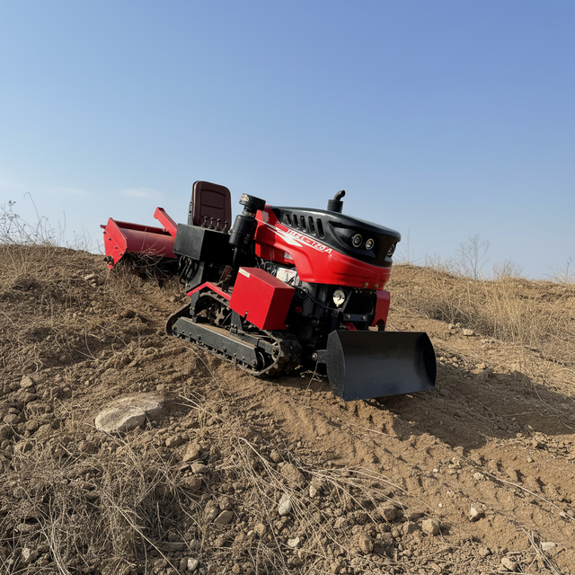 Remote Controlled Crawler Tractor Lawn & Orchard Tractor with 35HP Engine Dozer Blade & Rotary Tiller for Garden Hilly Areas