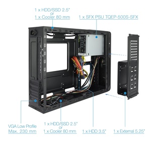 Boîtier slim MATX avec lecteur de cartes, 500 W de puissance ; idéal pour les systèmes compacts et les extensions de stockage. - Product Image 3