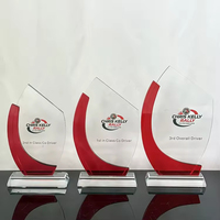 Plaque en cristal rouge transparent personnalisable avec gravure, trophée en verre pour récompenses personnelles