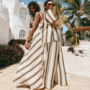 Set Estivo da Donna in 100% Cotone, 2 Pezzi con Camicia a <span class=keywords><strong>Righe</strong></span> e <span class=keywords><strong>Pantaloni</strong></span> con Stampa Digitale in <span class=keywords><strong>Lino</strong></span> - Product Image 2