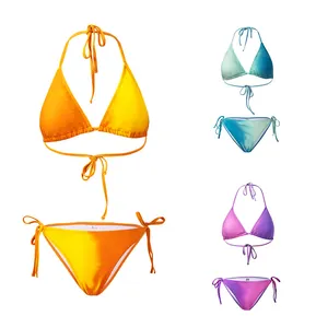 Sıcaklık renk değiştirme dize Bikini renk değişikliği üçgen Bikini renk değiştirme 2 parça seksi sörf dize Bikini