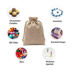 Sac à cordon en mousseline personnalisé avec logo, en toile de coton blanche et jute, petite pochette cadeau pour bijoux - Product Image 6