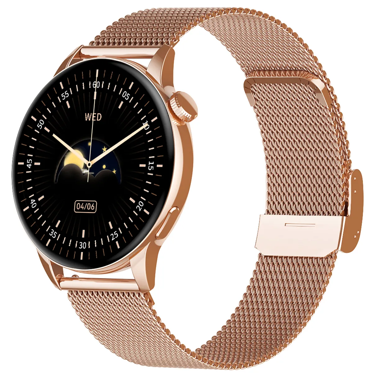 Valdus Digital Gold Smartwatch Girl Round Touch Silicone Wrist Watch Waterproof Chronograph Ladies Smart Watch HD1