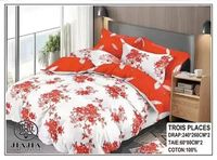 Ensemble de draps 4 pièces pour lit 2 places, 2 draps de lit et 2 taies d'oreiller, 200*230cm, taille Queen, en coton