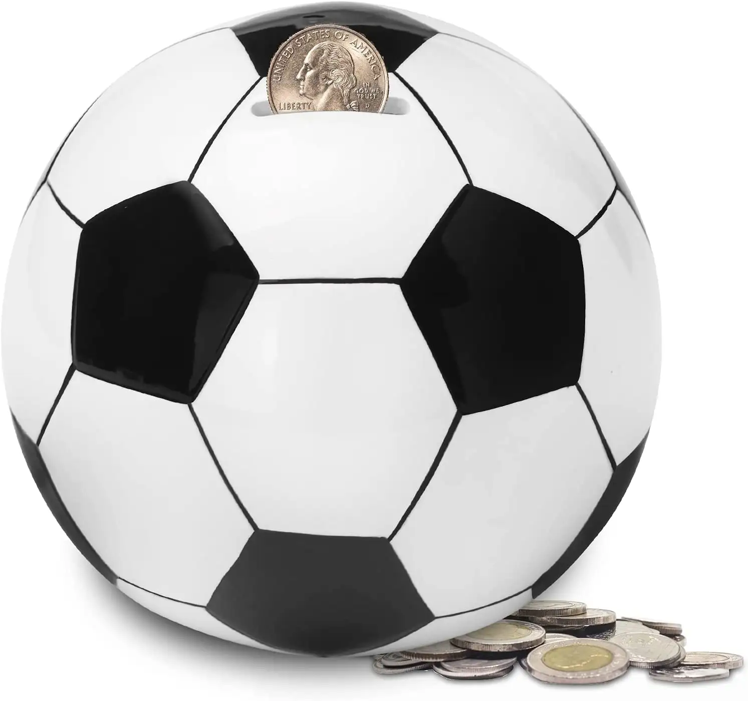 Ceramic Piggy Bank for Kids Soccer Ball Porcelain Money Bank Football Sports Themed Porcelain Coin Cash Money Box in Bulk