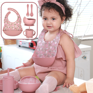Precio al por Mayor Set de Alimentación de Silicona para Bebé Kit de Comedor Cuenco Caracol con Cubiertos Babero Impermeable y Vaso Entrenador con Pajita para Infante - Product Image 2