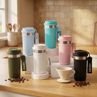 Mug de voyage isotherme personnalisé en céramique sans BPA de 500 ml avec couvercle à paille rabattable