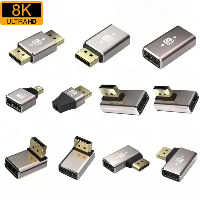 8K 90 Degree Displayport Coupler Adapter, Right up Angle DP Male to DP 1.4 Female Extension Connector Plug 8K60Hz 4K144Hz