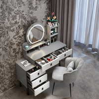 Coiffeuse de Style Baroque Classique Français Vintage Moderne avec Miroir Nuage Lumière LED, Tabouret en Velours et Décor en Cristal
