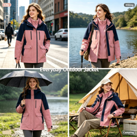 Veste d'extérieur à capuche pour femme automne/hiver, ensemble deux pièces trois-en-un avec doublure polaire amovible, respirante, à rayures boutonnées