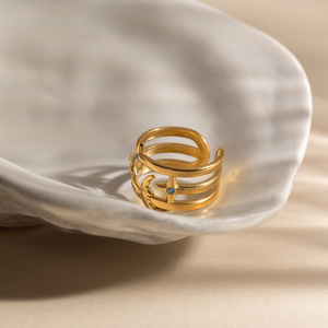 Sun Moon Zircon Stainless Steel <b>Open</b> <b>Ring</b> For Women Gift Jewelry - Product Image 2