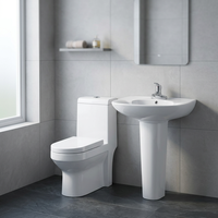 Ensemble combiné de salle de bains sanitaire en céramique avec pied de lavabo et placard à eau monobloc de qualité pour l'exportation Design de couleur blanche