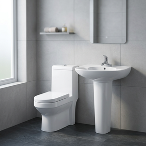 Ensemble combiné de salle de bains sanitaire en céramique avec pied de lavabo et placard à eau monobloc de qualité pour l'exportation Design de couleur blanche - Product Image 4