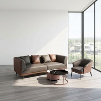Canapé de bureau modulaire en cuir synthétique avec structure en bois massif de haute qualité, ensemble de réception moderne et décontracté pour appartement