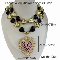 Nouveau Collier de Luxe Tendance en Or Noir avec Cœur et Petites Perles Colorées, Collier Pendentif Cœur Grand en Or Rose, Cadeau de Fêtes