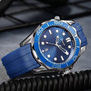 <span class=keywords><strong>Reloj</strong></span> Mecánico de Lujo para <span class=keywords><strong>Hombre</strong></span> OMEGAS, Serie Sea Horse, Resistente al Agua hasta 300 m, Caja de Acero Inoxidable, Correa de Silicona Azul - Product Image 2