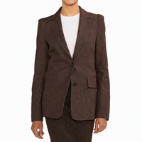 Blazer en jean marron pour femme, col rabattu, décontracté, respirant, deux boutons, printemps-automne, personnalisation OEM