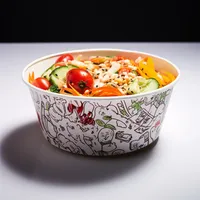 Kraftpapieren ronde saladekommen, diverse maten, met PE deksels, wegwerp voedselcontainers voor fruitsalade afhaal