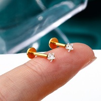 Piercing Labret Tendance en Or 14K et Zircon Cubique, Clou Lèvre Cœur Étoile, Boucle d'Oreille Threadless, Kit de Piercing Bijoux pour Cartilage