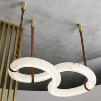 Lustre suspendu en albâtre sur mesure OEM, ensemble de luminaires de luxe en marbre pour salle, hall, salon, hôtel, resort