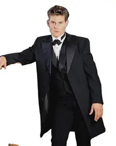 Mens Suits Italian Groomsmen Satin Lapel Groom Tuxedos Black Men Suits Wedding Best Man