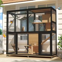 Cage à chat spacieuse et luxueuse en bois de haute qualité avec roues, plateformes multi-niveaux, hamac, portes verrouillables, utilisation en intérieur pour plusieurs chats