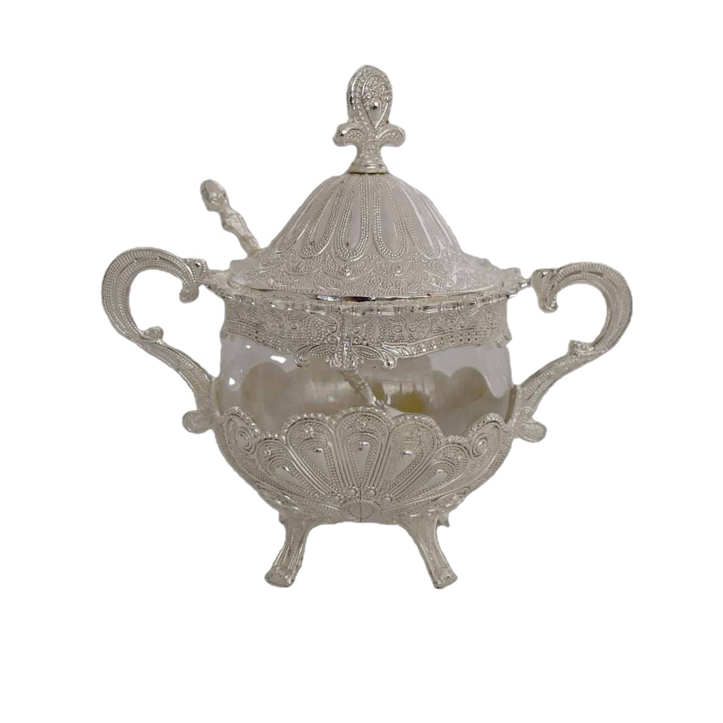 Цинковый сплав, индийская кухонная чашка для приправ, стеклянная сахарница, серебряная соляная чаша