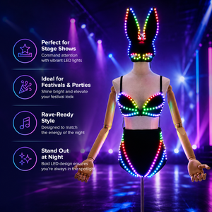Ensemble d'ambiance d'Halloween unisexe pour adultes, tenue lumineuse à LED, costume de performance Gogo, cosplay de lapine - Product Image 6