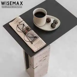 Wisemax mobiliário moderno, sala de estar em forma de l, mesa de chá preta, tangular, metal, mesa de café com base de mármore