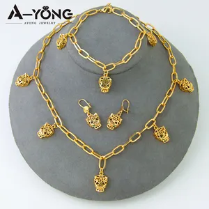 Ayong Fashion Animal Pendant Jewelry Set 18k Gold Filled Copper Waterproof Leopard Jewelry Sets For Women